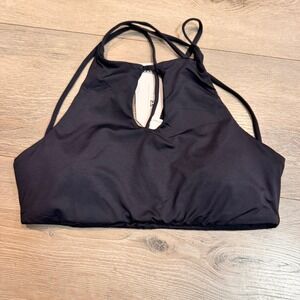 NWT Roxy Softly Love Crop Top Black Halter Neck Keyhole Cutout Size Large L